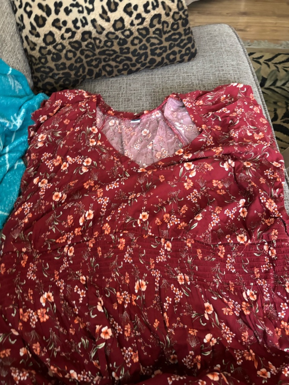 Old Navy Maroon Floral V-Neck Midi Dress